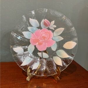 Ruffled Sydenstricker Fused Art Glass Pale Pink Rose Wavy Plate Signed 8.5”